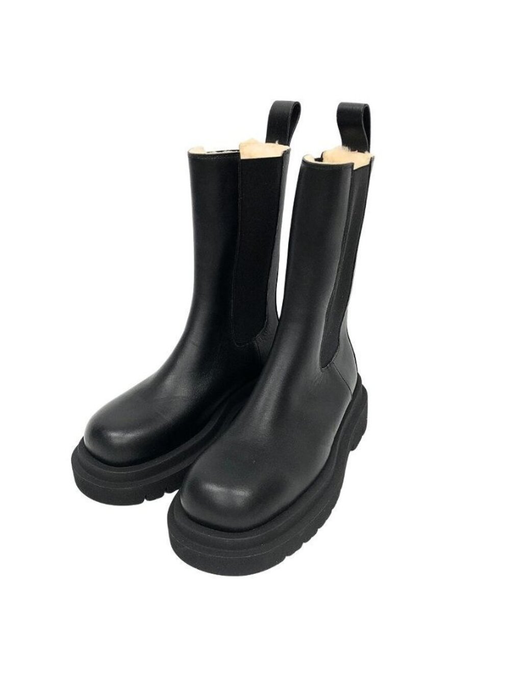 Bottega Veneta Leather Side Gore Boots Inner Fleece Shoes Black